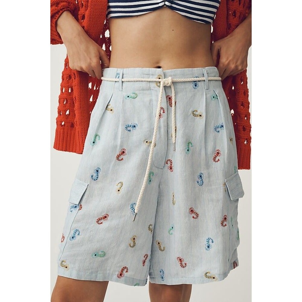 Anthropologie Conditions Apply Wallis Linen Blend Bermuda Shorts Shrimp  Blue M